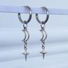 Y2K Hip-hop Silver Color Star Moon Dangle Hoop Earrings for Men Women Stainless Steel Gothic Punk Celestial Jewelry Accessories