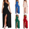 Moda damska Sexy jedno ramię Hollow Out Wisząca szyja Wysoka talia Otwarta ekstra długa sukienka