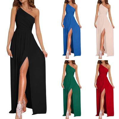 Women's Fashion Sexy One Shoulder Hollow Out Hanging Neck High Waist Open Extra Long Dress