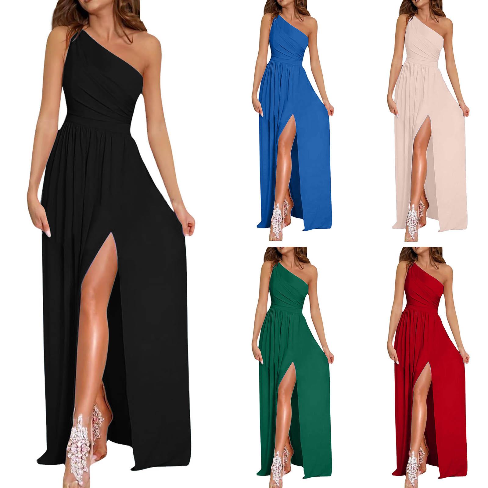 

Женская мода сексуальное одно плечо с вырезом и висячим вырезом с высокой талией и открытым удлиненным платьем