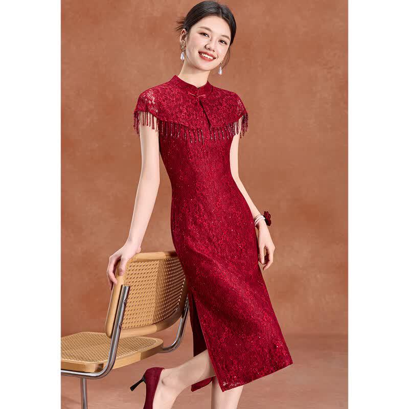 Meilanni New Chinese Style Lace Tassel Dress XL