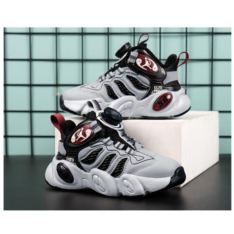 Boys' Shoes Autumn and Winter New Two Cotton Plus Fleece Warm Children's Sports Shoes Rotating Buttons Large Children's Basketball Shoes