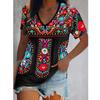European Summer 2022 Women's V-neck Printed Short-sleeve T-shirt