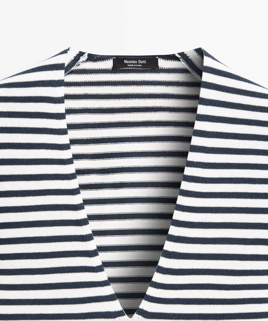 Masimodutti Striped V-Neck Knit Sweater