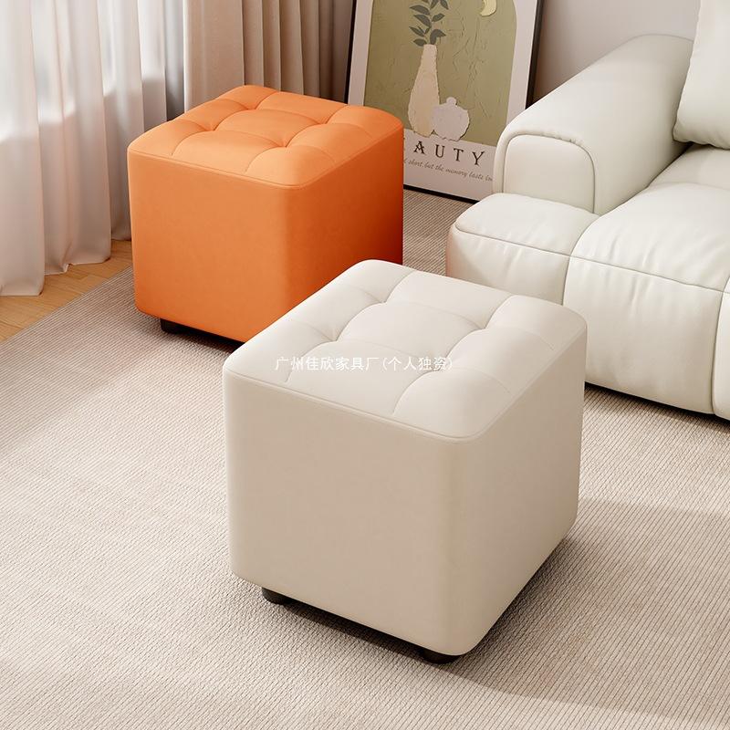 Rubber Wood Low Stool Minimalist Padded Ottoman for Living Room Coffee Table Compact Shoe Changing Bench for Entryway Use