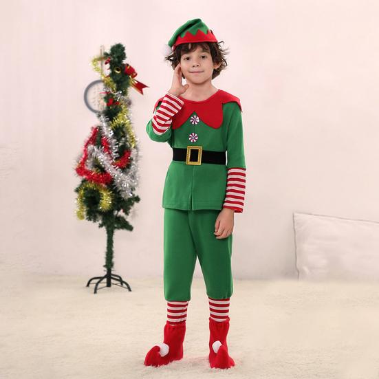 Christmas Elf Costume Set with Hat Accessories Boys Girls Elf Outfit Xmas Holiday Fancy Costume Party Cosplay Santa's Helper Suit