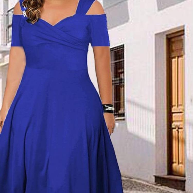 Elegantní Dámské Šaty Větších Velikostí S Odhalenými Rameny Výstřih Do V Sexy Letní Šaty Štíhlý Střih Rozšířený Spodní Lem Dlouhé Ležérní Společenské Oblečení Jednobarevné