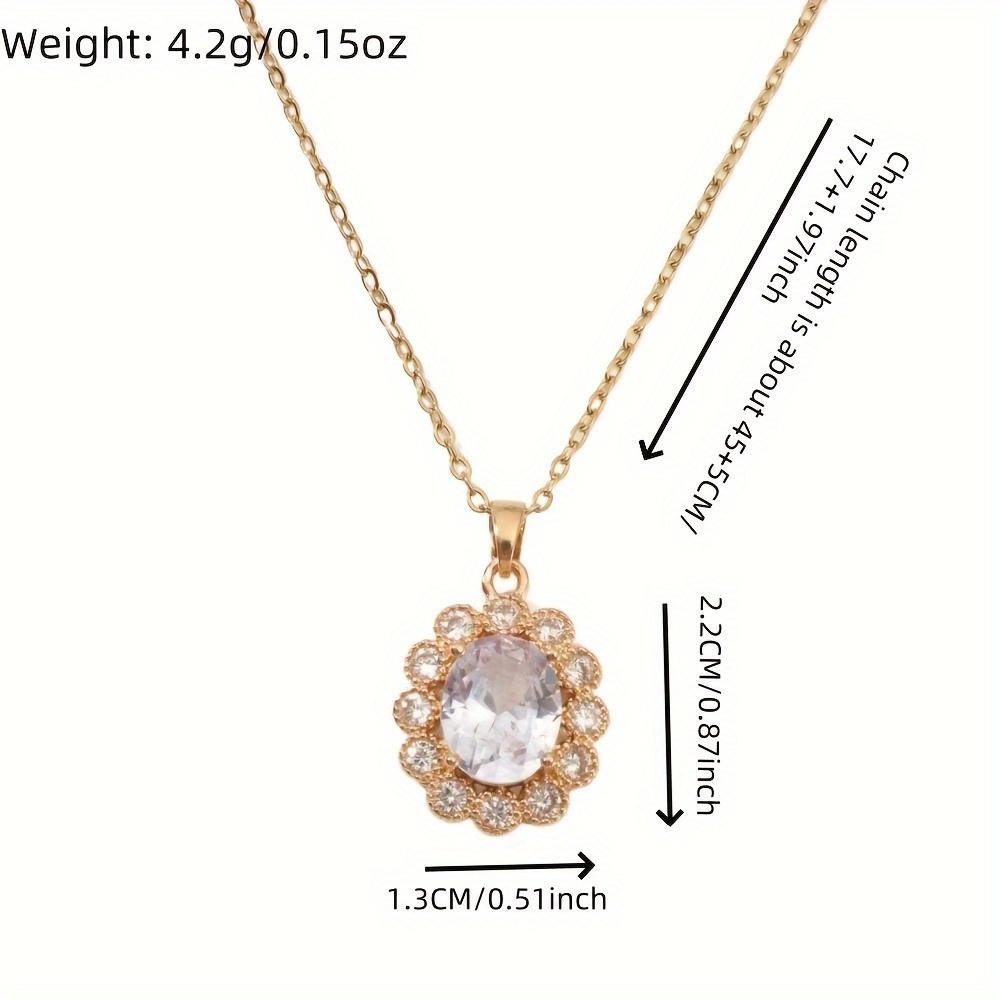Elegant Oval Zirconia Drop Necklace, Golden Vintage Statement Jewelry
