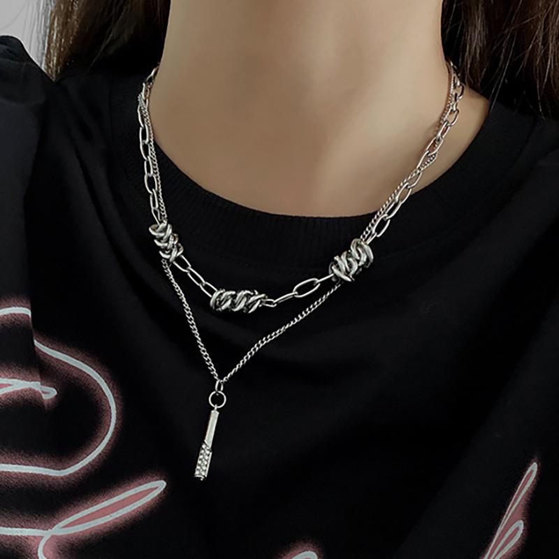 Vintage Handmade Sweater Necklace Party Jewelry Charm Women Korean Trendy Double-layered Chain Birthday Accessories Gift CLE