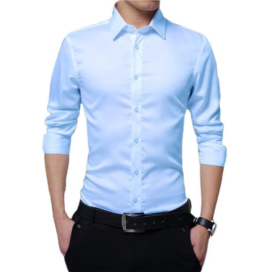 Men Shirt Solid Color Turn-down Collar Formal Single-breasted Autumn Shirt for Work