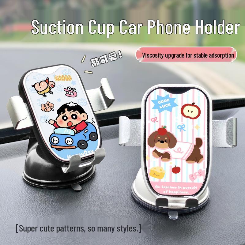 2026 Cartoon Pudding Large Mirror Stand Car Phone Holder with Dashboard Suction Cup