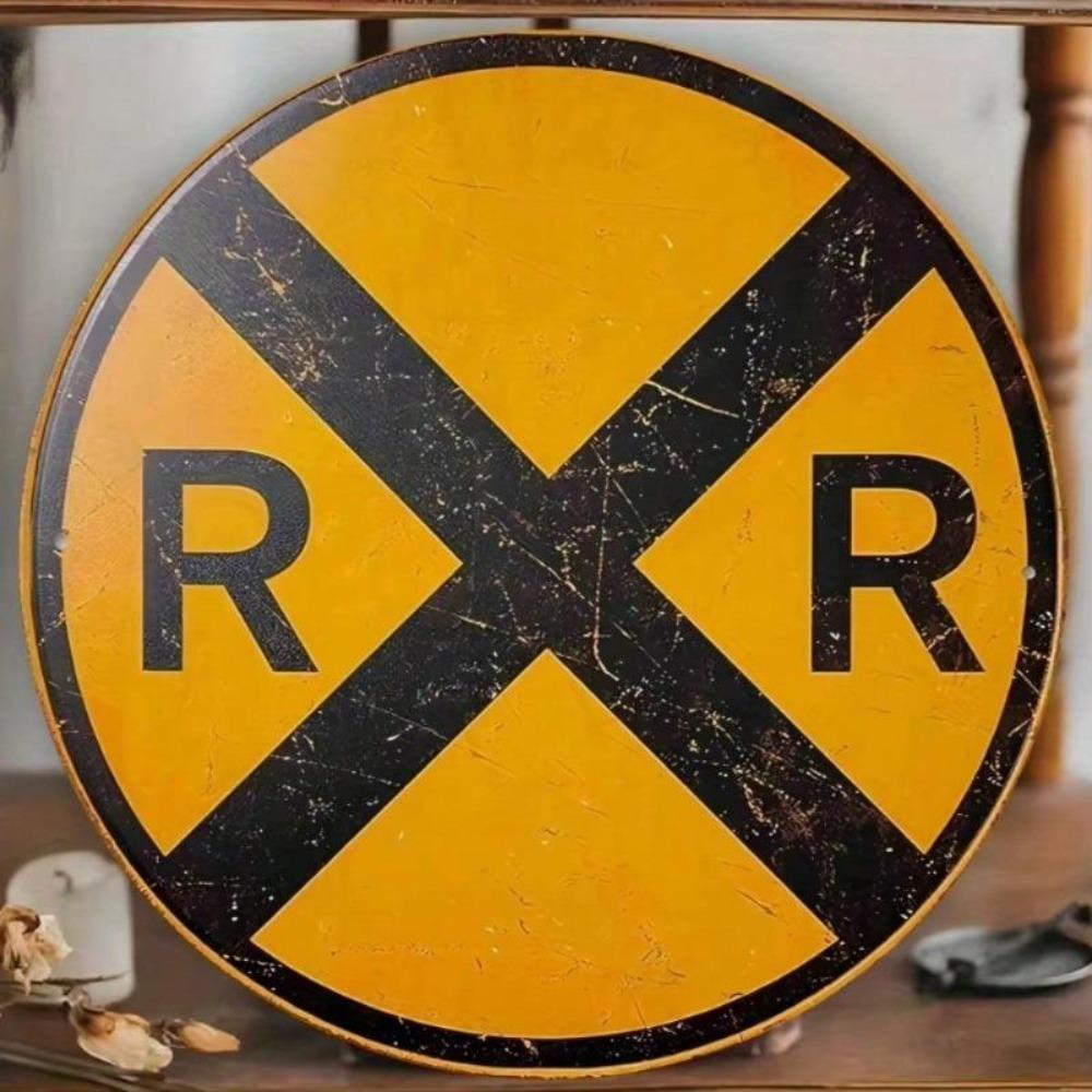 Vintage Railroad Crossing Metal Tin Sign 7.8 Inch Wall Decor Highway Garage Man Cave