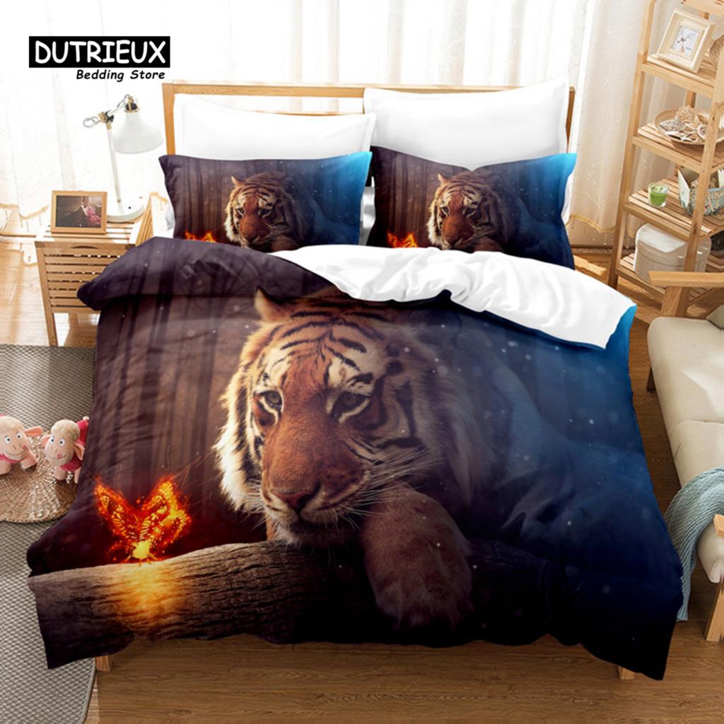 Tiger Digital Printing Bedding Set, Duvet Cover, 3D Bedding, Linen, Queen Size, Fashion Design