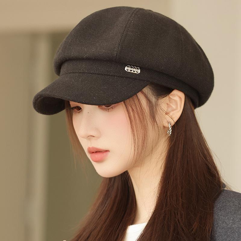 Autumn and winter hat female face small cap warm painter newsboy hat casual versatile octagonal hat