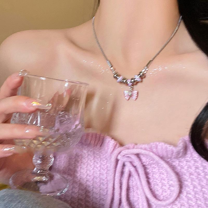 Candy Color Dopamine Necklace Female Versatile Niche Design Beaded Clavicle Chain Sweet Cool Babe Neck Chain Internet Celebrity Jewelry