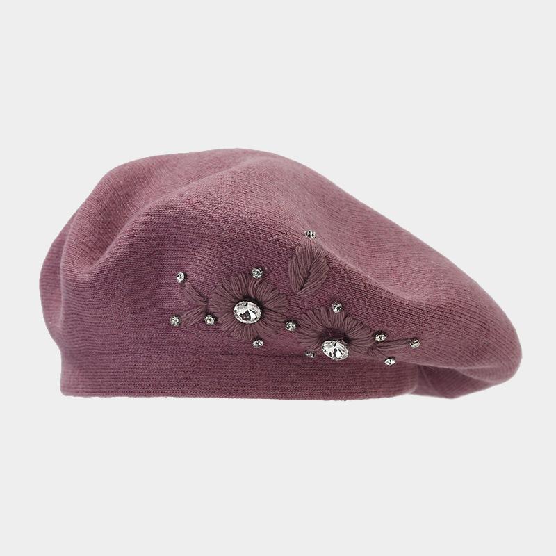 Berretto Elegante di Lana di Lusso per Donna Berretto Francese con Strass Cappello Invernale Caldo Morbido Berretto in Angora Cappello da Artista Logo Personalizzato