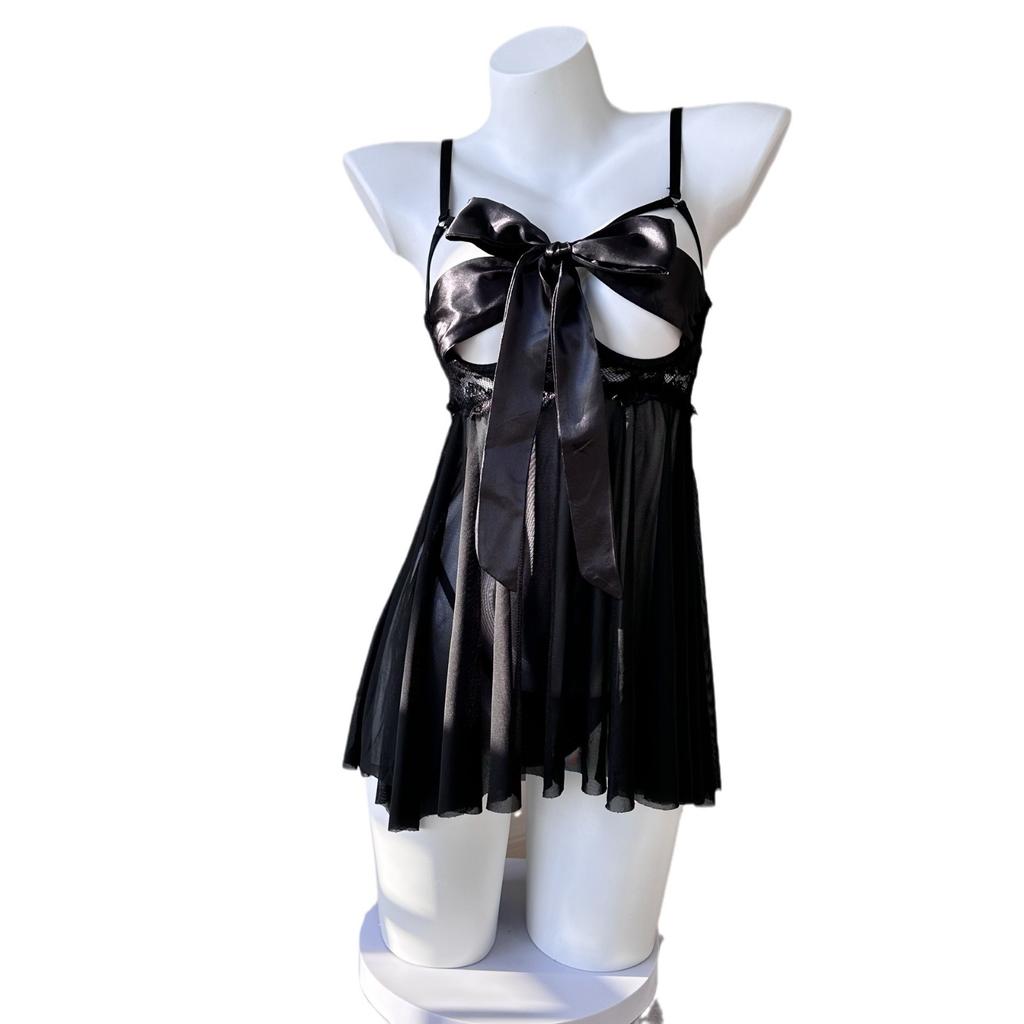 Bandage milk leakage sexy underwear female sexy suspender skirt large size bow pajamas princess style nightdress mesh yarn hair