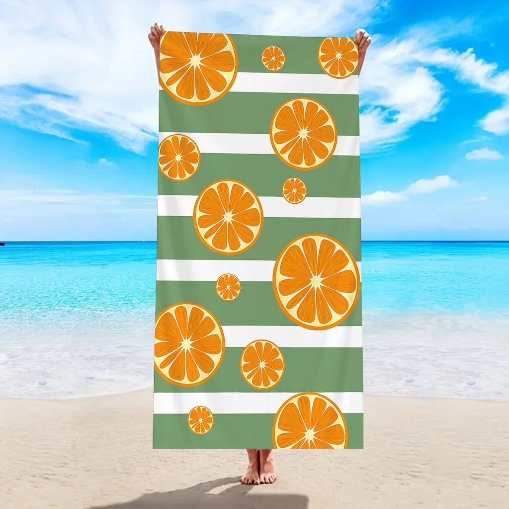 Fresh Orange Slice Print Beach Towel Minimalist Striped Design Beach Blanket Soft Quick Dry Sand Resistant Absorbent Towel