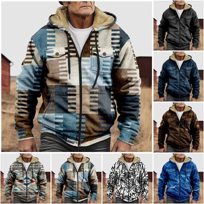 Herren Winter Reißverschluss Kapuzen Fleece Sweatshirt mit aufgesetzter Tasche Freizeitjacke