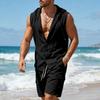 Men's Linen Hooded Shirt & Shorts Two-Piece Summer Set in Stock