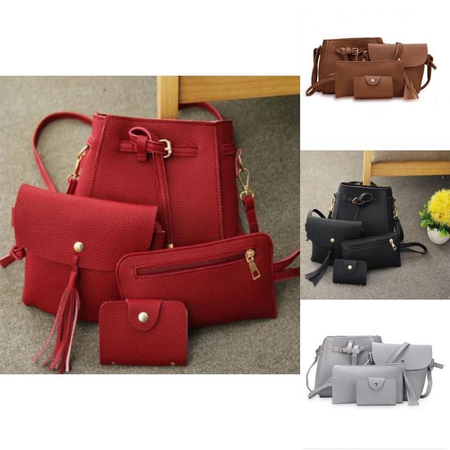 Sophisticated Women's 4pcs Handbag Set With Timeless Design And Solid Colors