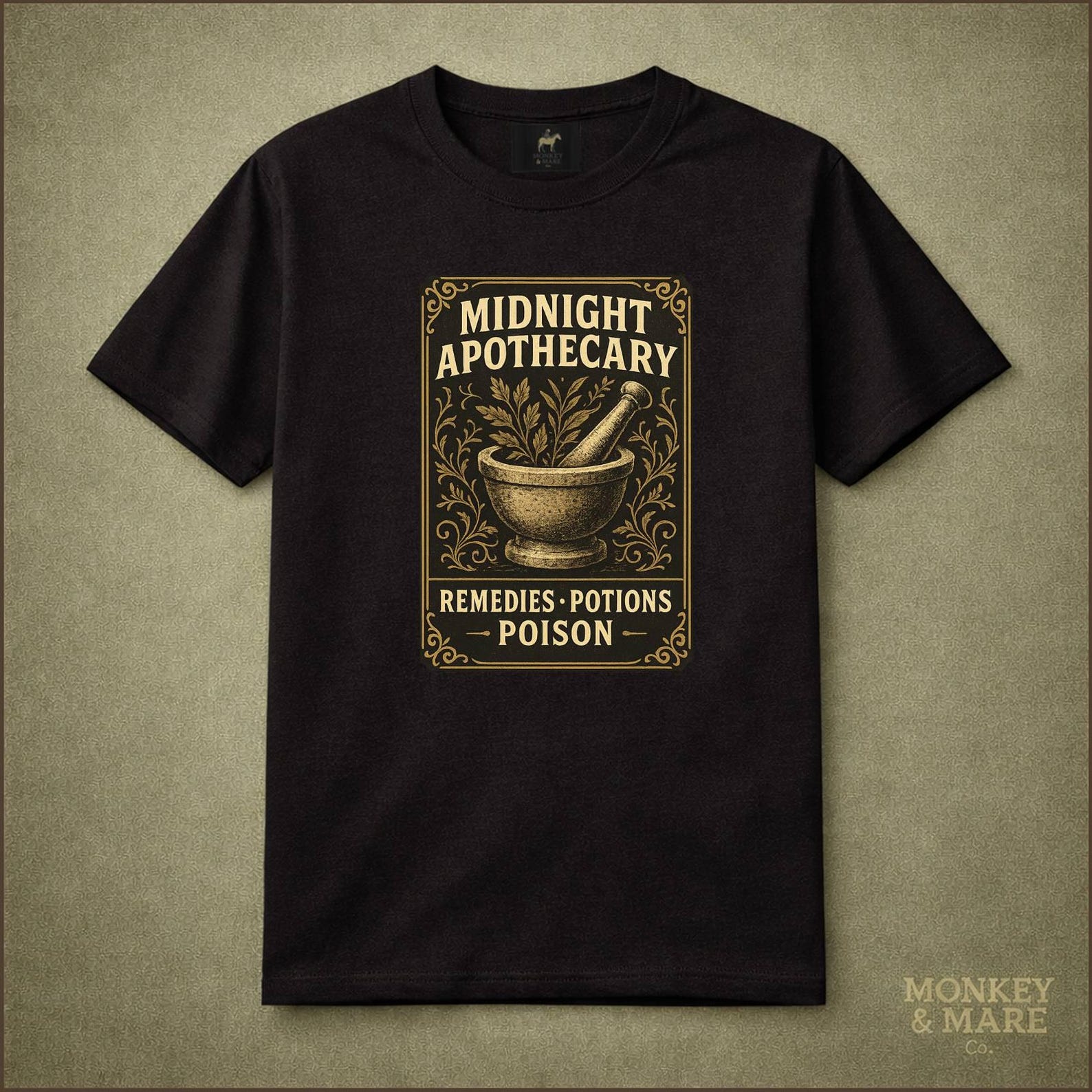 Midnight Apothecary Remedies Potions Poison Mortar and Pestle Herbalism Vintage Aesthetic Gothic Style Cottagecore Gift Botanical Humor M