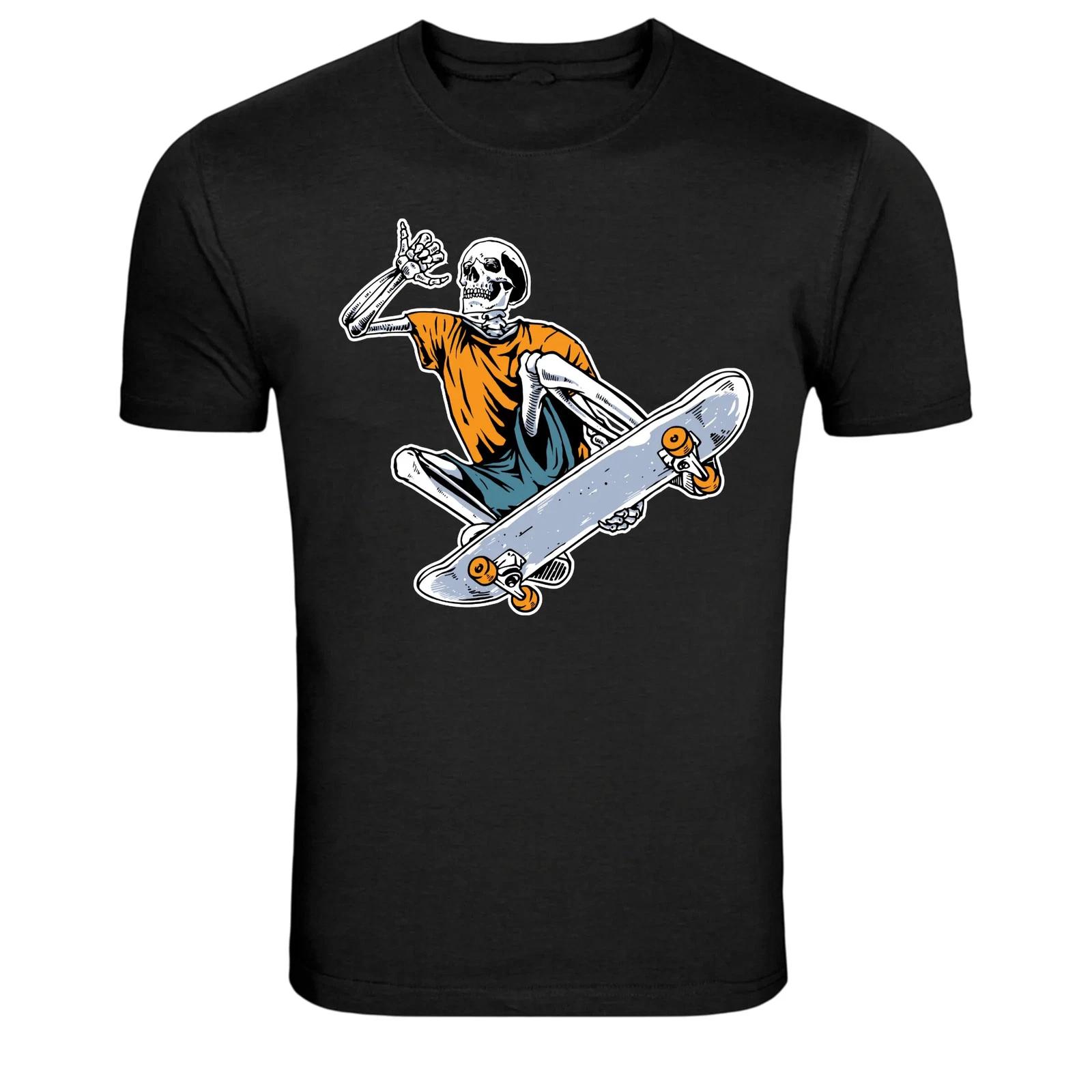 Футболка с графическим принтом скейтбордиста-скелета, трюк 2XL