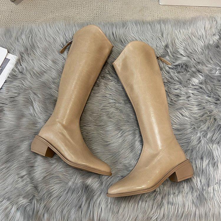 

Жіночі високі чоботи з гострим носком, корейська версія, жіночі чоботи, застібка, застібка, середній каблук, черевики для вершників 35-40 40 хакі