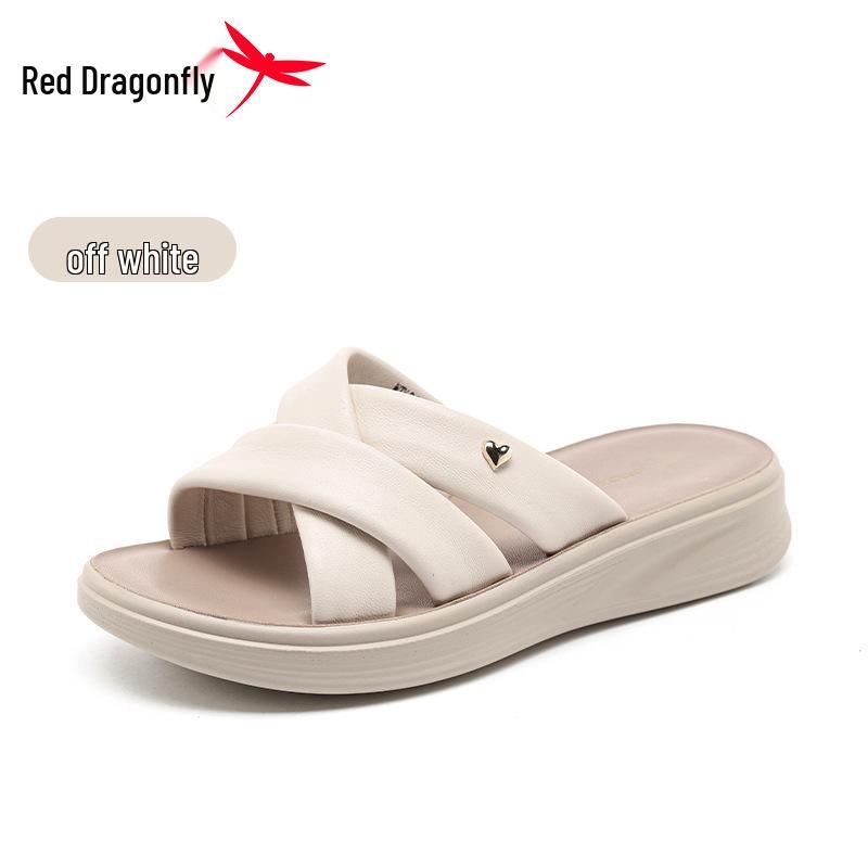 Red Dragonfly Women s Thick-Soled Genuine Leather Summer Flip-Flops – Non-Slip Sheepskin Beach Slippers 39