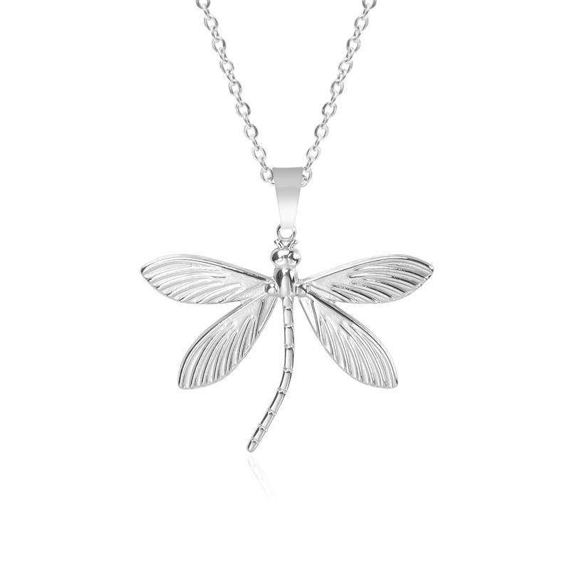 1Pc Personality Minimalism Dragonfly Pendant Necklace Metal Stainless Steel Charms Necklace Real Gold Plated For Women Jewelry