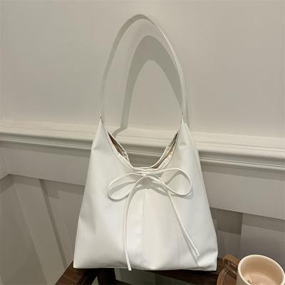 Casual Retro Large-Capacity Bow Solid Color Simple Purchase Fashion Class Commuter Shoulder Tote Bag