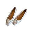Schafsleder-Version Französische sanfte flache Schleife Flachboden Kleine einzelne Schuhe für Damen mit eckiger Spitze Rosshaar Ballerinas für Damen