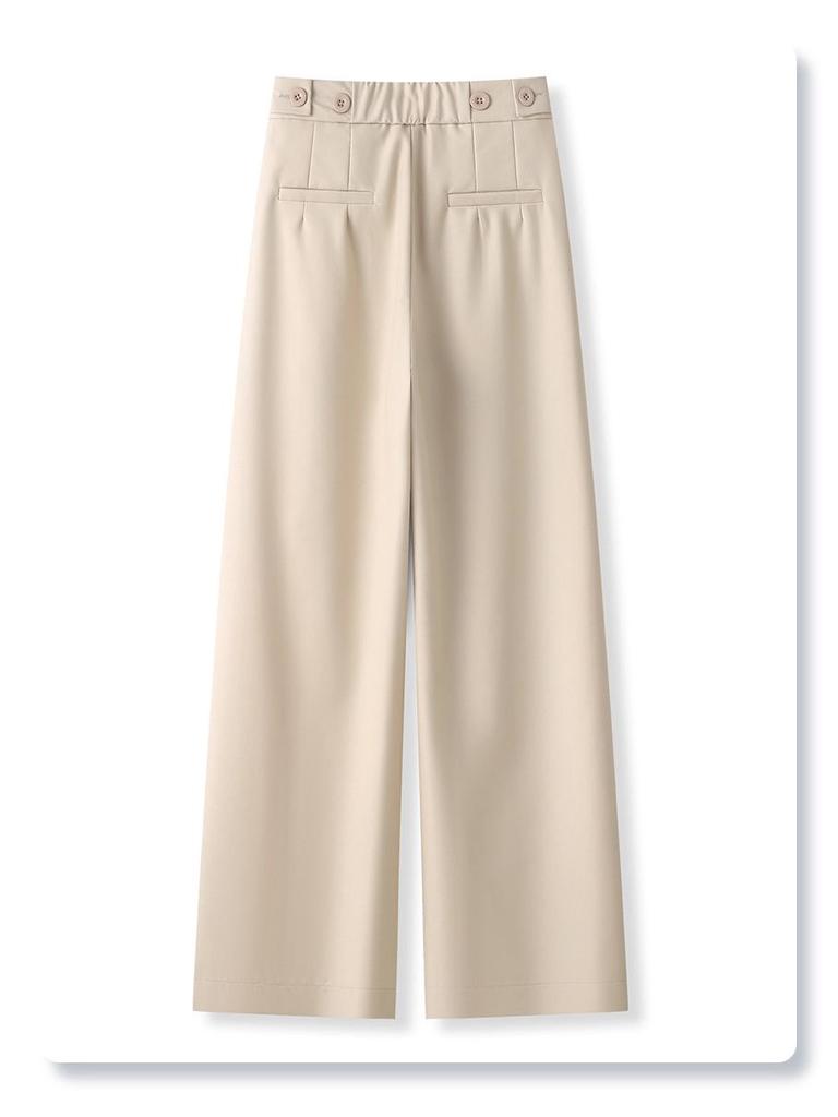 Women's 2025 Gray High-Waisted Wide-Leg Dress Pants - Spring/Autumn Casual and Drapey