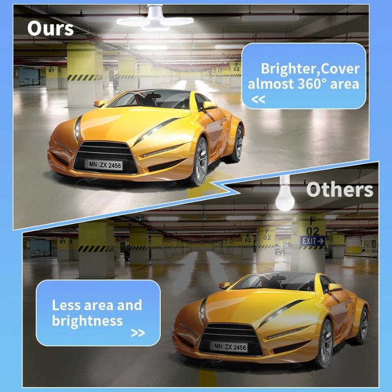 E27 LED Light Garage Lights 3800LM Led Garage Ceiling Lights Deformable Led Garage Lights With 4 Ajustable Panels