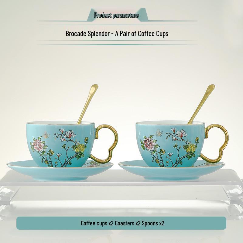 Gold-Inlaid Mutton Fat Jade Floral Coffee Cup & Saucer Set - Elegant Gift for Leaders & Elders