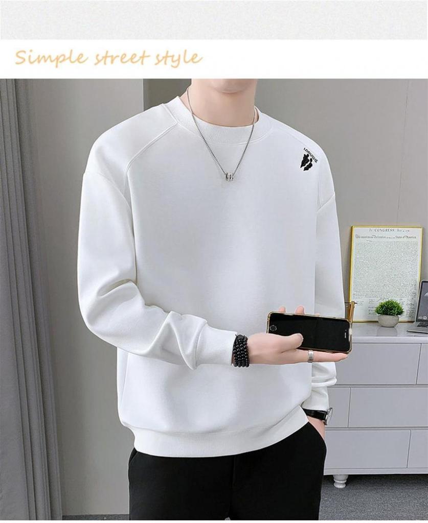 2025 Men's Heavyweight Round Neck Embroidered Sweatshirt - Trendy American Loose Fit for Teens and Students