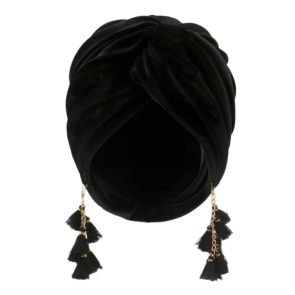 Turban Cap Crossed Pullover Hat Solid Color Beanie Hat Fashionable Fringe Hat  Spring