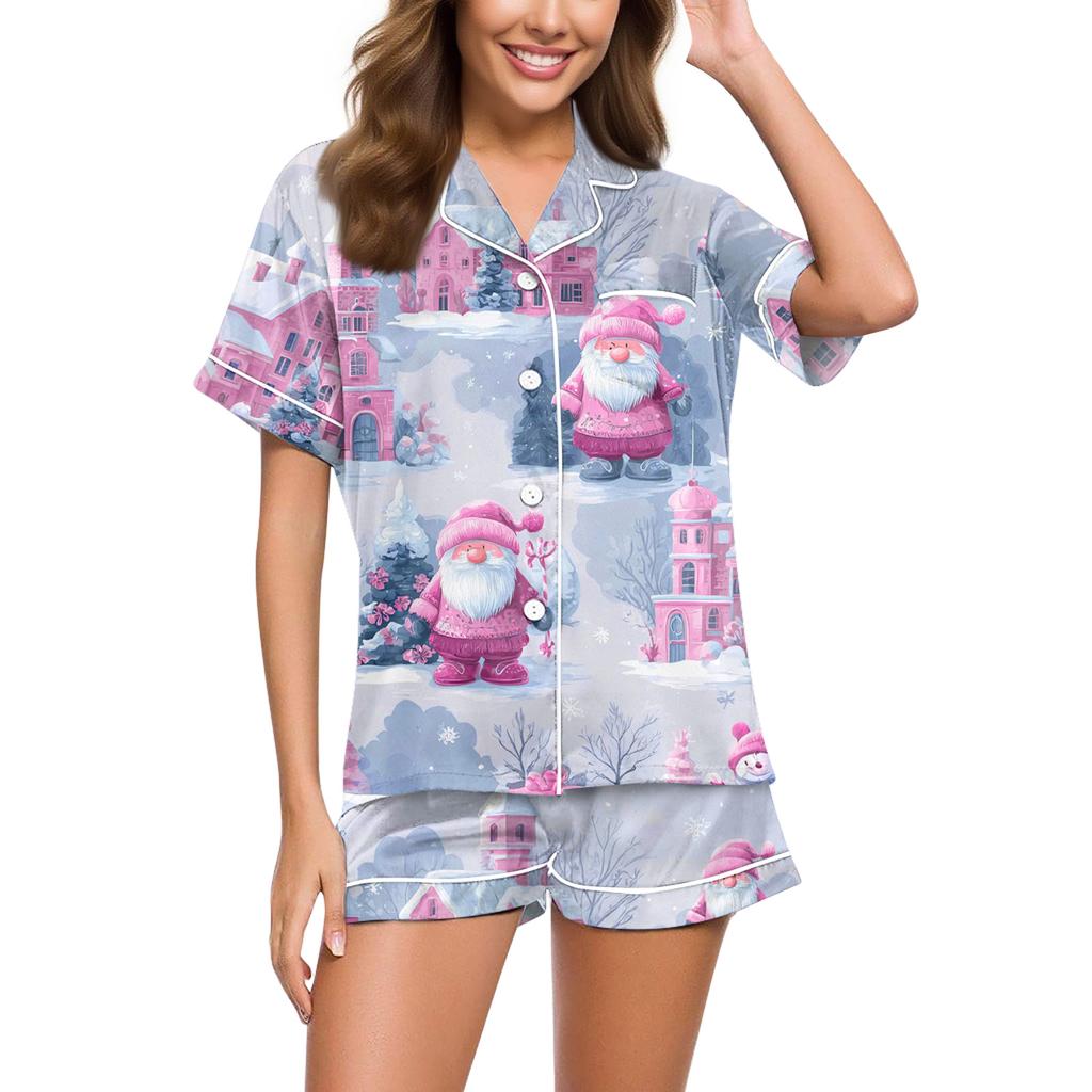 Ladies' Loose Casual Top Shorts Two-piece Set Christmas Printed Pajamas Set