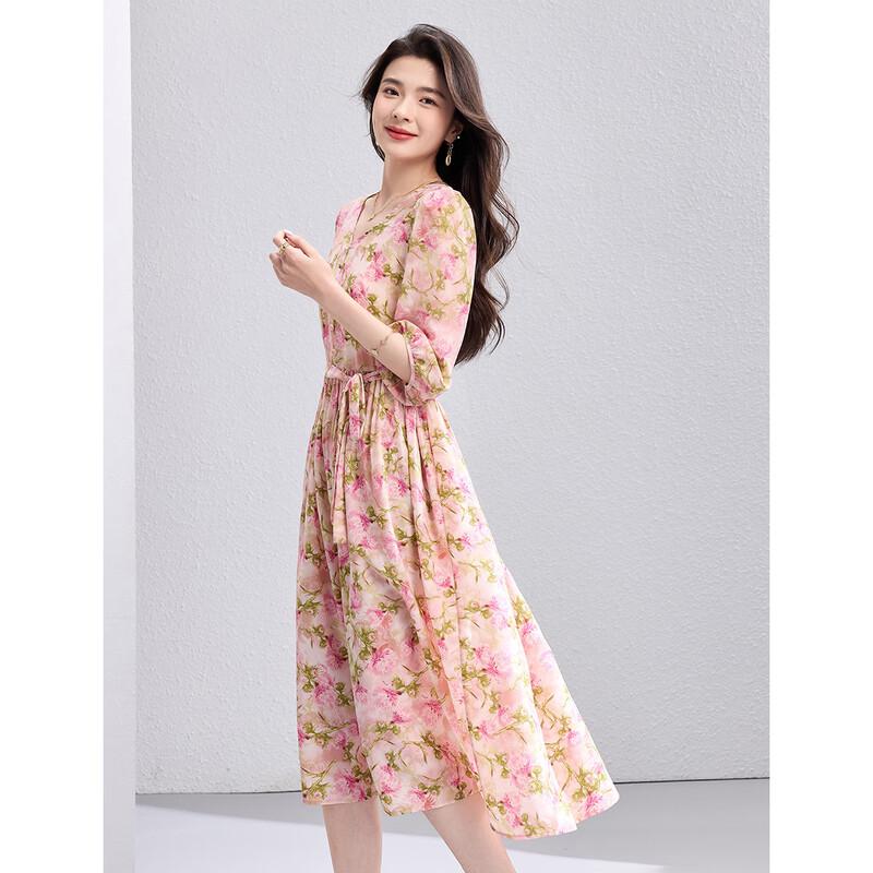 O Tiff Women s Summer Floral Pleated Midi Dress L розовый