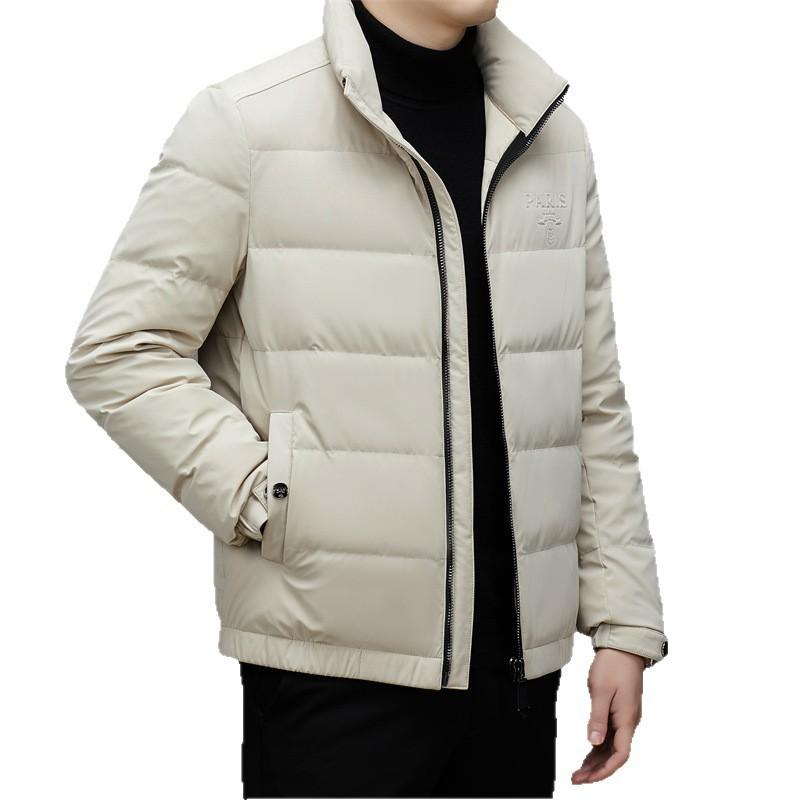 Mens Short Winter Down Jacket With Stand Collar 90% White Duck Warm Windproof Casual Coat Daily Wear