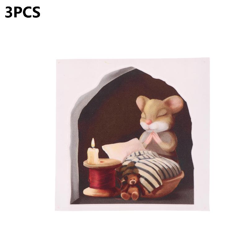 

3 шт. Обои для украшения дома, Наклейка на стену, Реалистичные наклейки с мышкой, читающей в норе, Для угла лестницы, Забавный декор для комнаты, ПВХ C