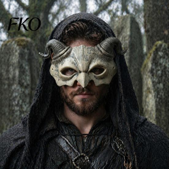 Gothic Demon Mask Halloween Ram Horn Mask, Horror Devil Half Face Lightweight Masquerade for Cosplay Costume Party