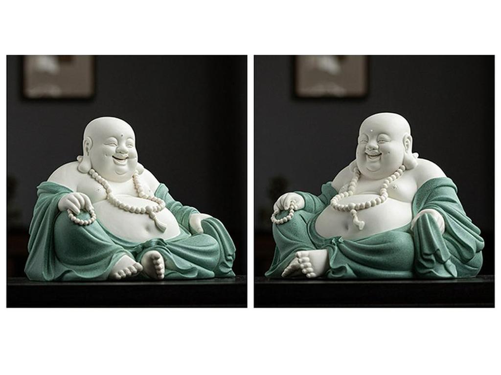 Ručně vyráběná keramická figurka Buddhy Maitréji s velkým břichem: Šťastný smějící se Buddha pro bohatství a domácí dekoraci