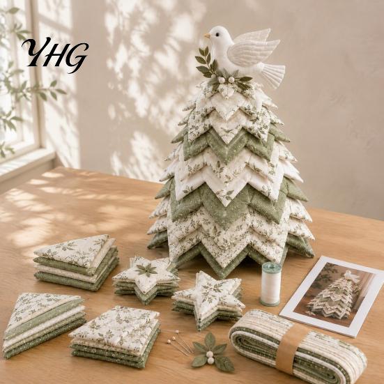 Home Decor Sewing Crafts Bird Christmas Tree Patchwork Kit, DIY Quilted Fabric Craft Unique Gift for Crafters Floral Handmade Centerpiece Holiday
