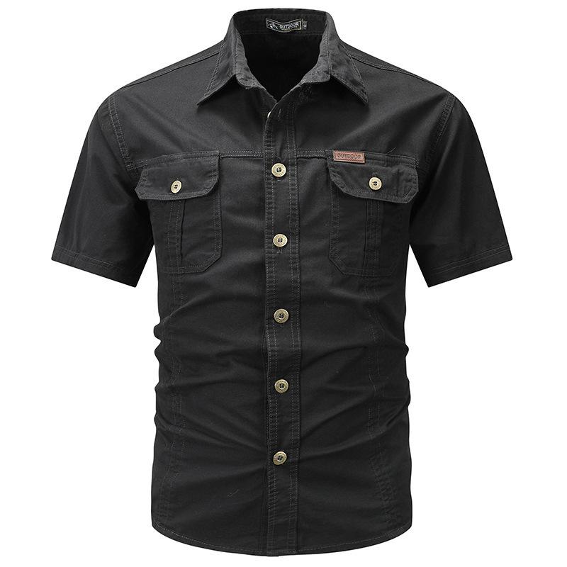 Men's New Summer Thin Short-sleeved Shirt Jacket Men's Solid Color Casual Pure Cotton Outdoor Tooling Shirt Top