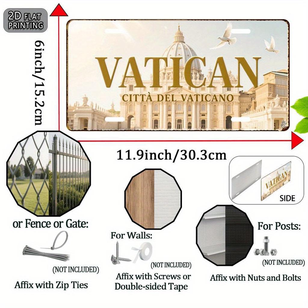 Printing, , Vatican Vintage Metal Aluminum Sign License Plate, Decorative Sign , Travel Souvenirs, Gifts for Friends, Birthday