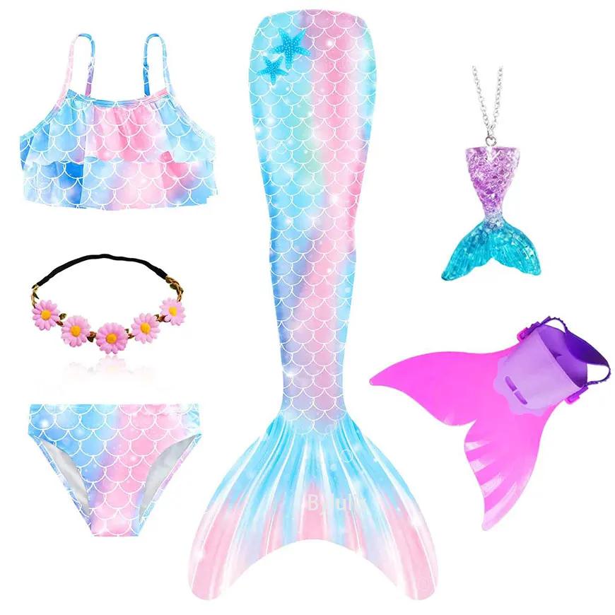 Mädchen Schwanzflosse Meerjungfrau Kostüm Kleid Cosplay Weihnachten Geburtstag Geschenk Badeanzug Kann Monoflosse Finne Hinzufügen Halloween Kostüm