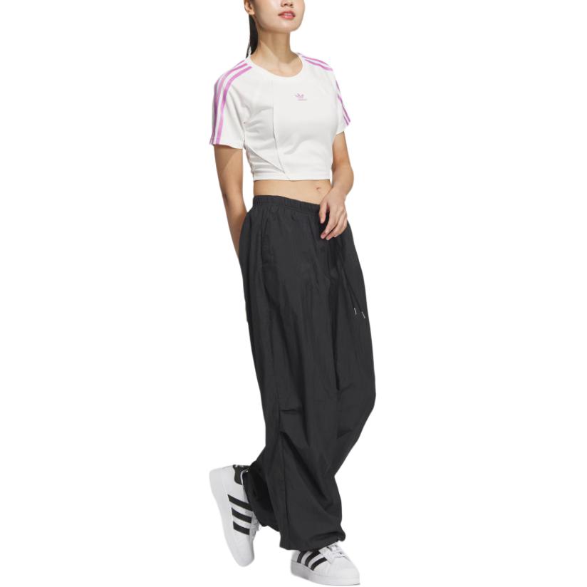 adidas Originals Baby Tee Soft Striped Comfortable Short Sports Crew Neck Raglan Short Sleeve T-Shirt Women Tops White JD3286