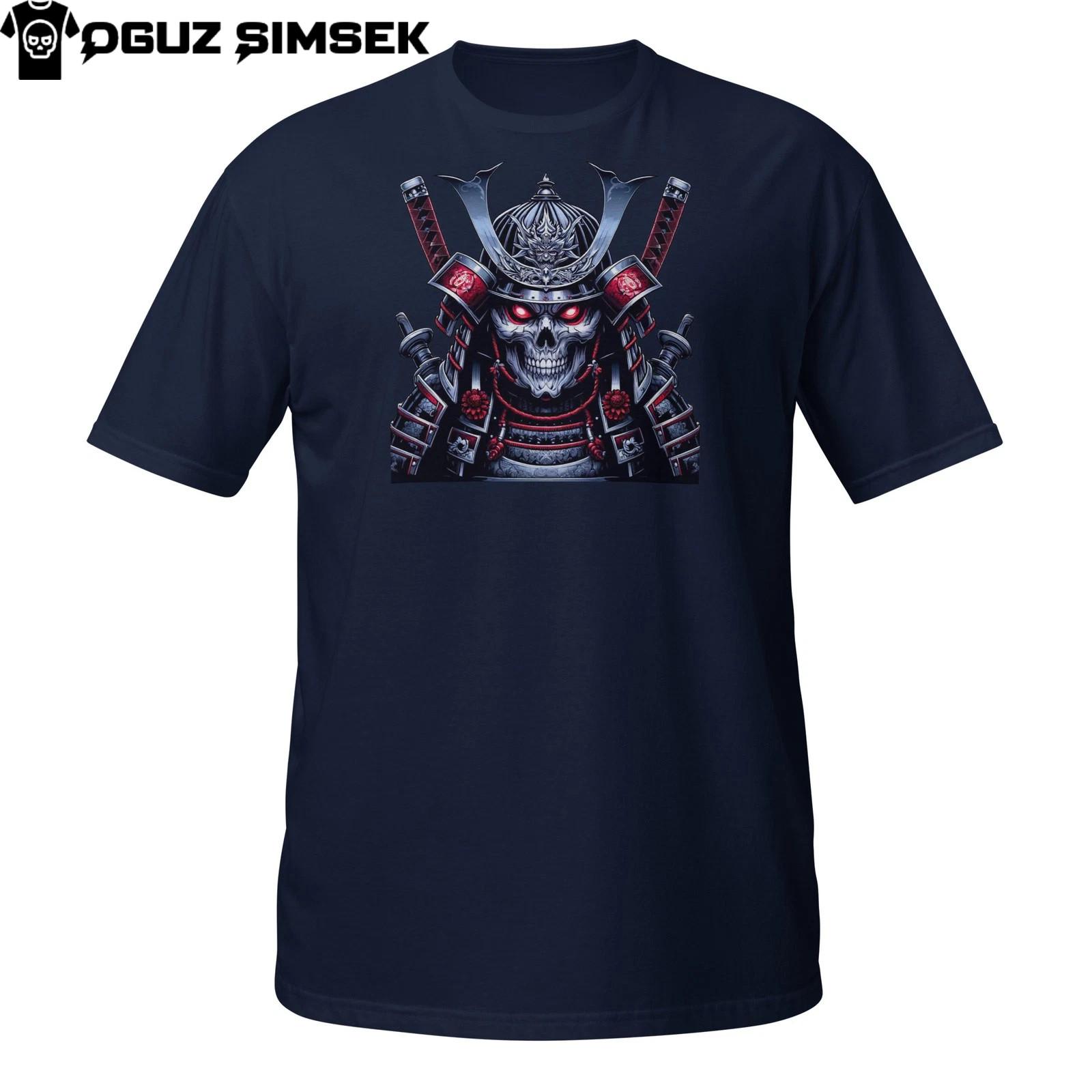Samurai Skull Warrior T-Shirt Mens Womens Tees Top – Dark Armor Undead Katana Fighter Design Tee 4XL