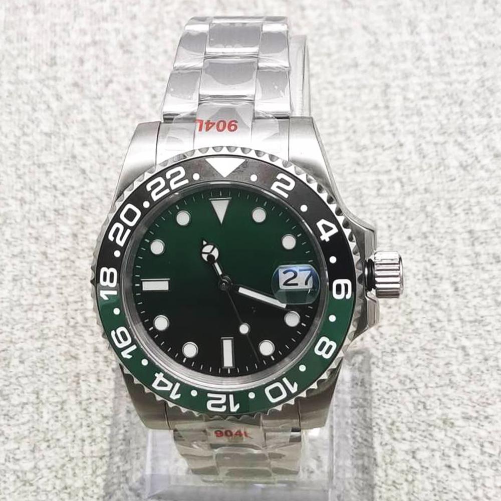 No logo Green Super Luminous Dial 40mm Men NH35 Movement Watch Sapphire Mirror Mechanical BUSINESS Watch